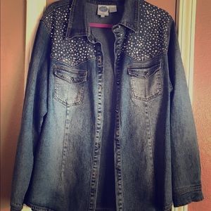 EUC Diane Gilman Denim Rhinestone Jacket Shirt 2XL